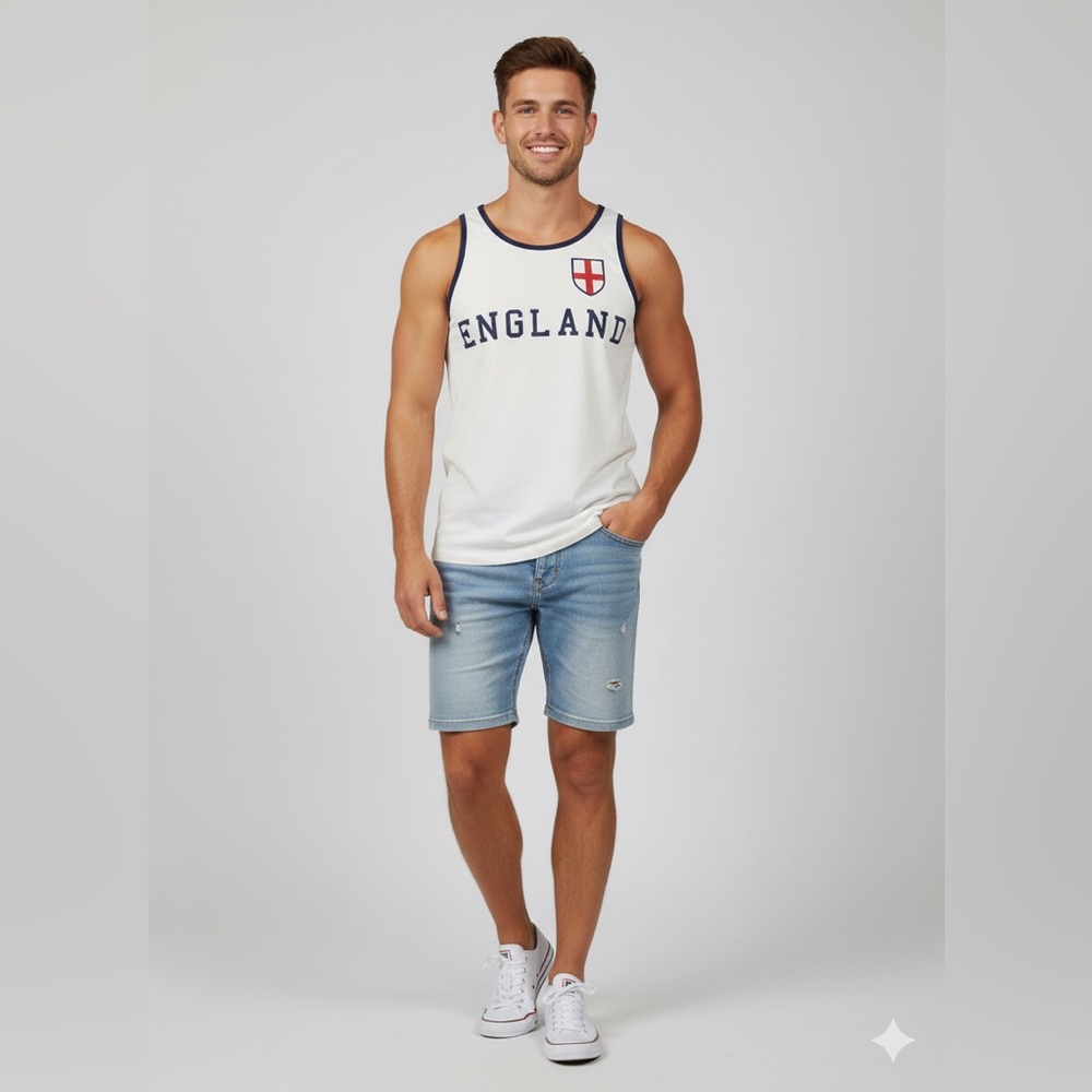 Primark - ENGLAND White Tank with Navy Trim